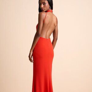 Lulus Damaris Bright Orange Mock Neck Backless Maxi Dress - Size M